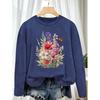Plus size women's long sleeve T Shirt Mixed-color wildflower butterfly forest-themed colorful vintage watercolor floral print Daily outfits for home,