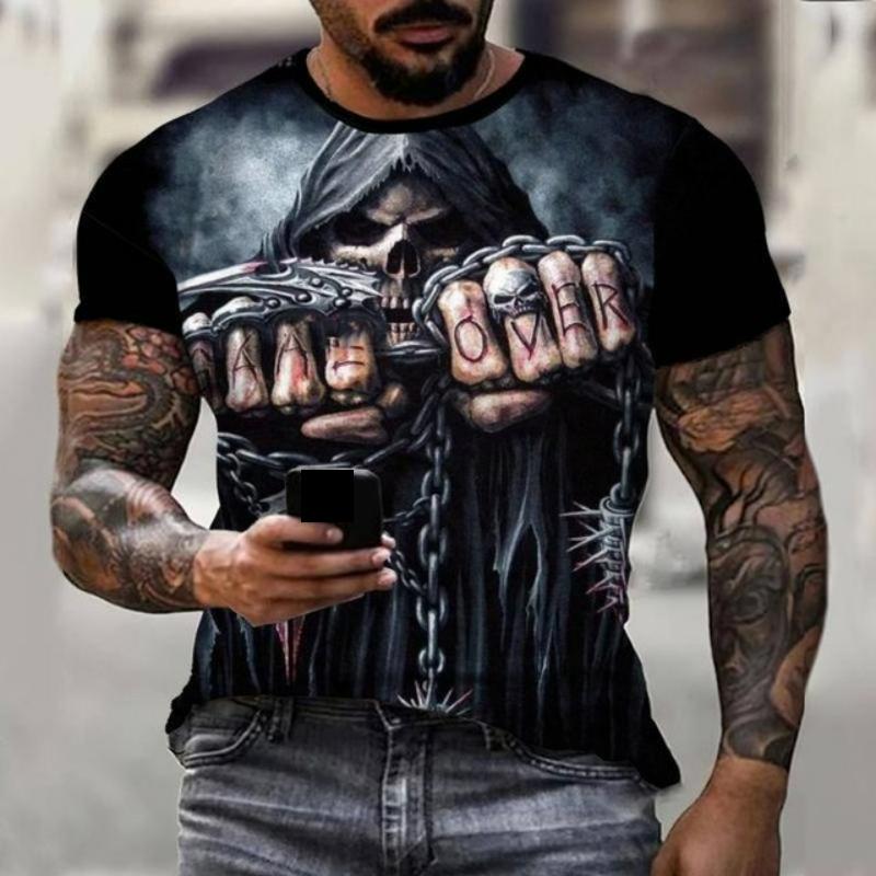 Men's Skull Tshirt 3D Printed Skull Graphic T-shirts For Men Oversized Short Sleeve Punk Tops Tee Shirt Men Death Clothing