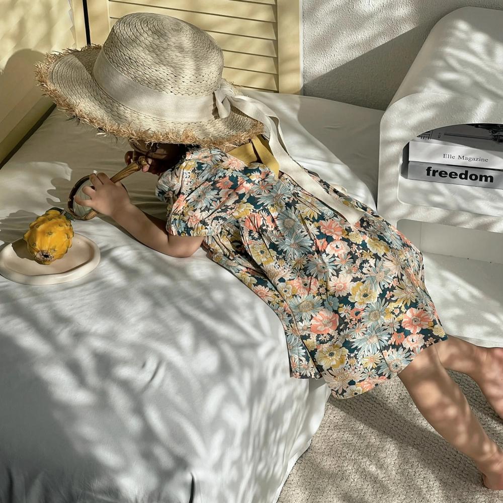 Летнее платье с цветочным принтом для девочек, новое детское модное платье для маленьких девочек, платье принцессы с бантом для маленьких девочек