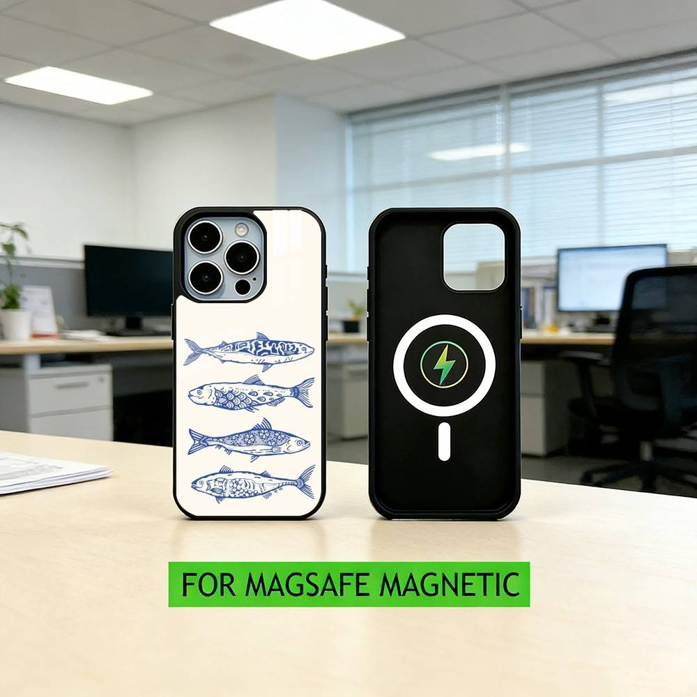 Чехол для телефона S-Sardines F-Fish Art Для iPhone17,16,15,14,13,12,11 Plus,Pro Магнитный Для Magsafe Беспроводная Зарядка