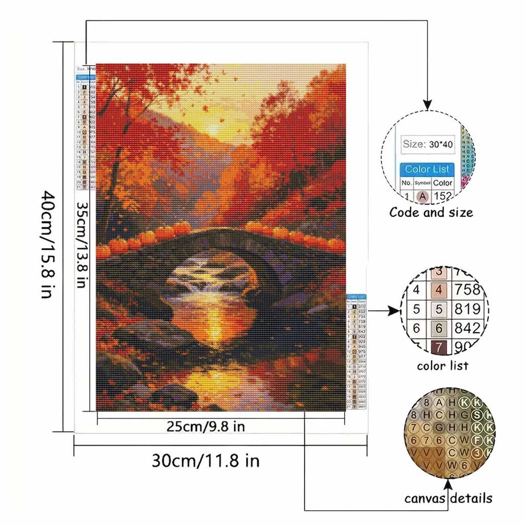 Halloween diamond painting kit handmade diy painting home decoration painting autumn landscape pumpkins on stone bridge sunset scene