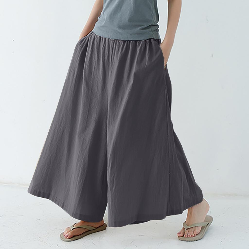 Women's Fashion Spring And Summer All-match Comfortable Solid Color Elastic Waist Cotton Linen Trousers