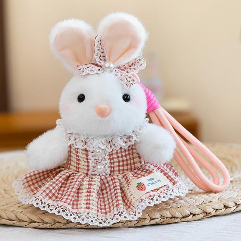Плюшевый брелок-кролик из коротковорсовой ткани. Подарок для девочек и декор для рюкзака