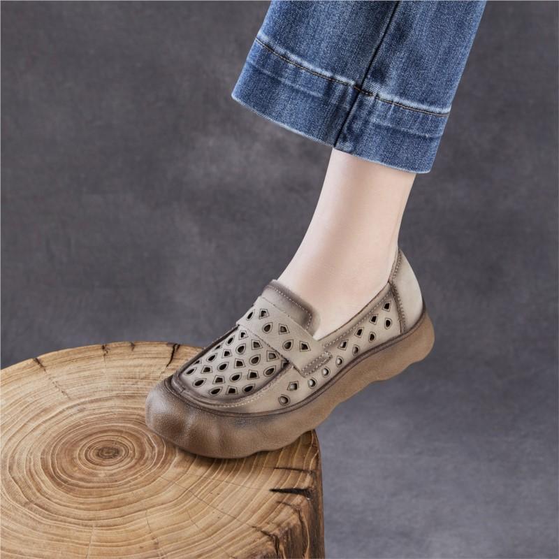 Johnature Женские лоферы на мягкой подошве, без шнуровки, из натуральной кожи, удобные, с перфорацией, дышащие, на плоской подошве
