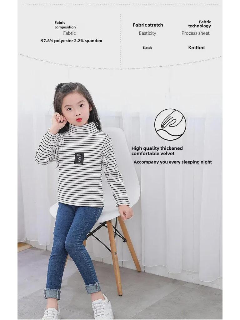 Детский уютный бархатный свитер - теплый топ со средним воротником для мальчиков и девочек (Осень зима)