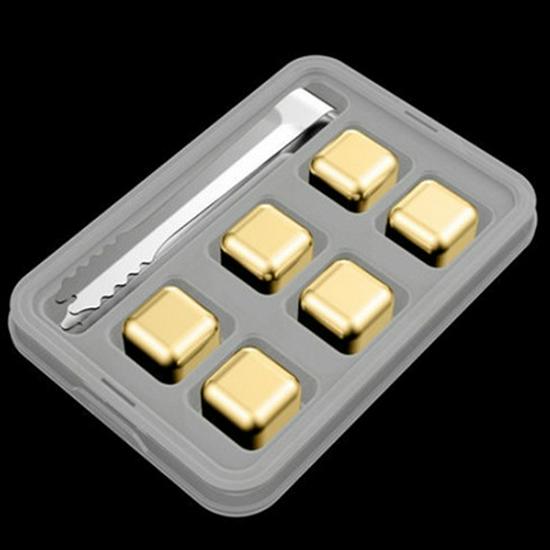 Набор кубиков льда для виски из нержавеющей стали с золотым покрытием - металлическая быстрозамораживающаяся сталь 304 для виски, вина и многого другого