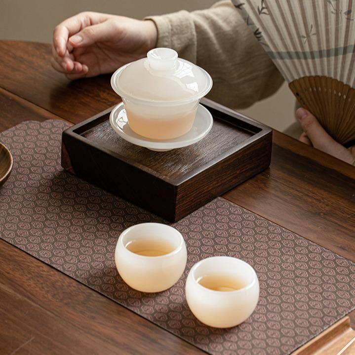 Glazed Sancai Cover Bowl Teacup Single Anti-scalding Hand Glass Tea Set Tea Bowl White Jade Porcelain Cover Bowl Tea High-end Cover Cup