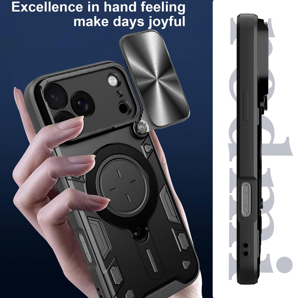 Чехол для iPhone 17 Pro Max из ТПУ + ПК с подставкой, сдвижное окно для камеры