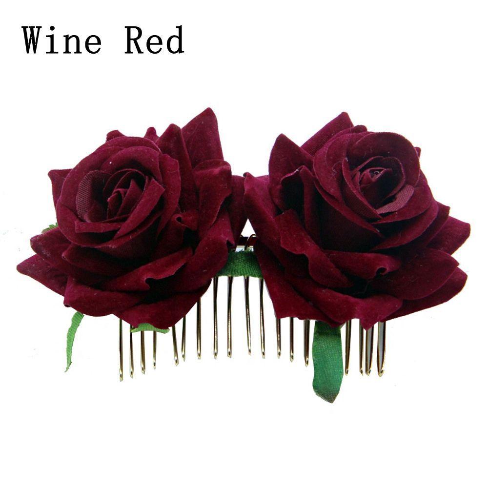 Festival Bridesmaid Hair Jewelry Red Rose Hairpin Bridal Flower Hair Comb Wedding Accessories