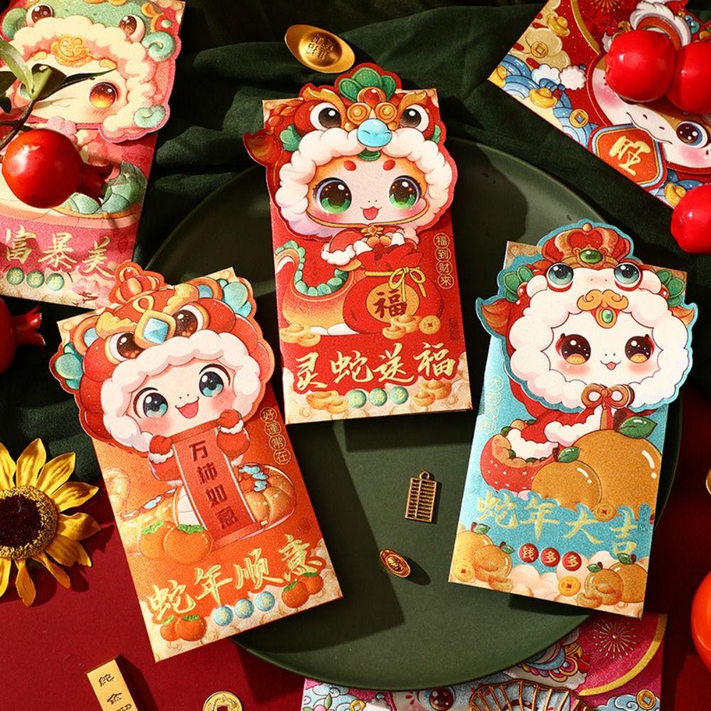 4pcs Chinese New Year Red Envelopes Cartoon Money Packet Creative Lucky Money Pockets Kids Gift