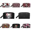 Готический Череп Цветок Черная косметичка Сахарный Череп Цветок Сумки для хранения унисекс Портативная косметичка большой емкости для путешествий и работы