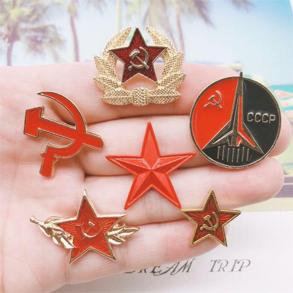 Creative Red Star Russian Pin Russian Blue Cat Cat Star Brooches Funny Cat Pins Communist Stars
