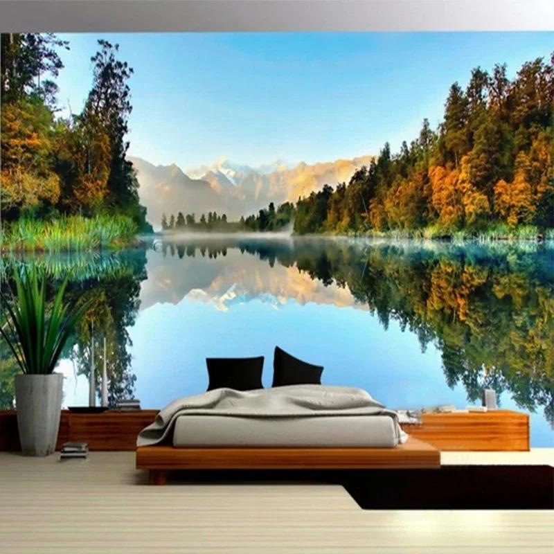 Настенные обои 3d Lake Forest Mountain Wall Mural Living Room Tv Bedroom Home Decor Wallpaper