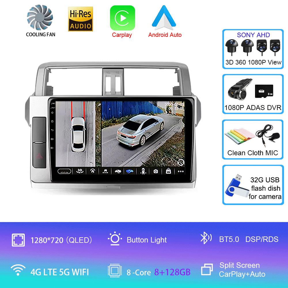 Для Toyota Land Cruiser Prado 150 2013 2014 - 2017 Автомобильное радио Android 14 Навигация Мультимедийный проигрыватель GPS WiFi+4G Видео Carplay