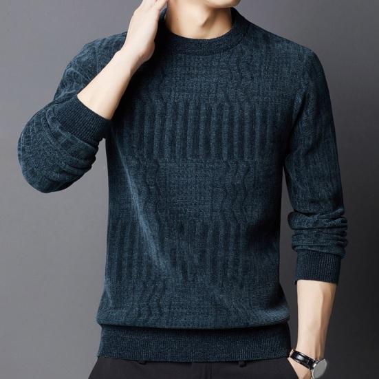 Осень-зима мужской свитер с круглым вырезом вязаный толстый теплый с длинным рукавом сплошной цвет плюс размер средней длины эластичный повседневный пуловер мужской свитер