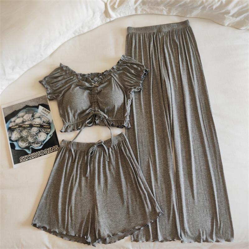 Женский летний комплект пижамы из модала с пышными рукавами и встроенными чашечками - Сексуальная домашняя одежда Pure Desire