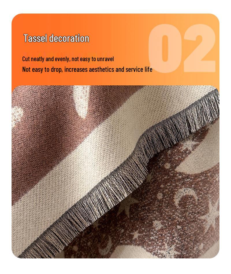 Autumn/Winter Double-Sided Imitation Cashmere Scarf with Cat Silhouette and Starry Sky Design