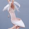 Women Sandals High Heels Summer Pumps Female Stiletto Party Pointed Toe White Beading Dress Shoes