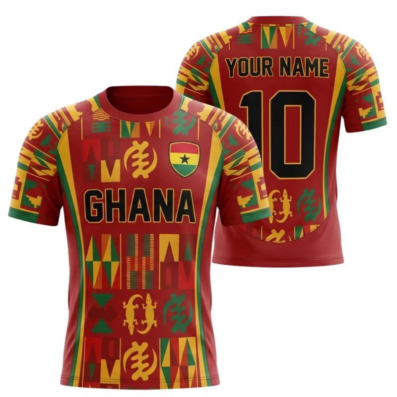 Maillot de Football du Ghana Personnalisé T-shirt Fan du Ghana Rouge Motif Africain Haut de Football Nom Numéro Personnalisés Cadeau Sportif