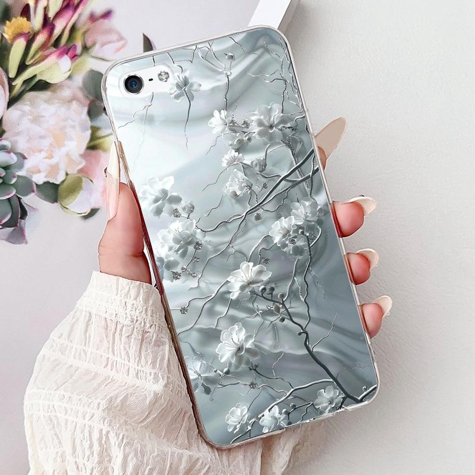 Для Apple iPhone 5 5S Чехол iPhoneSE Роскошный Чехол с Рисунком Цветов Мягкий Силиконовый Чехол для Телефона Для iPhone SE 2020 2022 iPhone5 Fundas