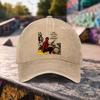 1pc Red Devil Eating Cheese Print Washed Duckbill Baseball Cap Adjustable Unisex Hat Suitable For Outdoor Sports Casual Wear