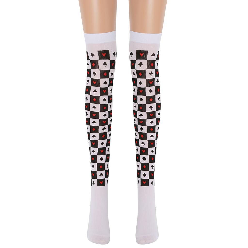 Women's Cosplay Dance Party Costume Props Red Queen Diamond and Red Hearts Tights Stockings HCPS-047
