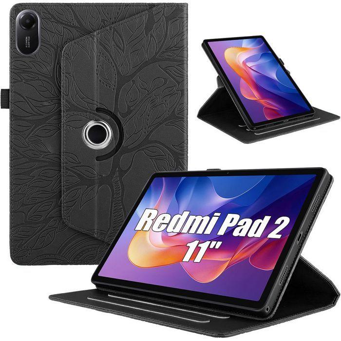 Coque pour Xiaomi Redmi Pad 2 11 Pouces 2025, Protection Effet Cuir Motif Arbre Noir
