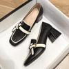 Woman French Thick Heeled Loafers Shoes for Women Autumn Trend Retro Leather with High Heels Wedding Shoes Zapatos De Mujer