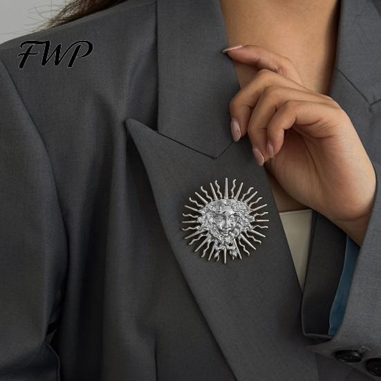 Alloy Brooch Pin Gold Sun Coral for Women, Abstract Geometric Pin, Vintage Shape Tone Metal Corsage Badge Coat Scarf Bag, Unique Gift High-end