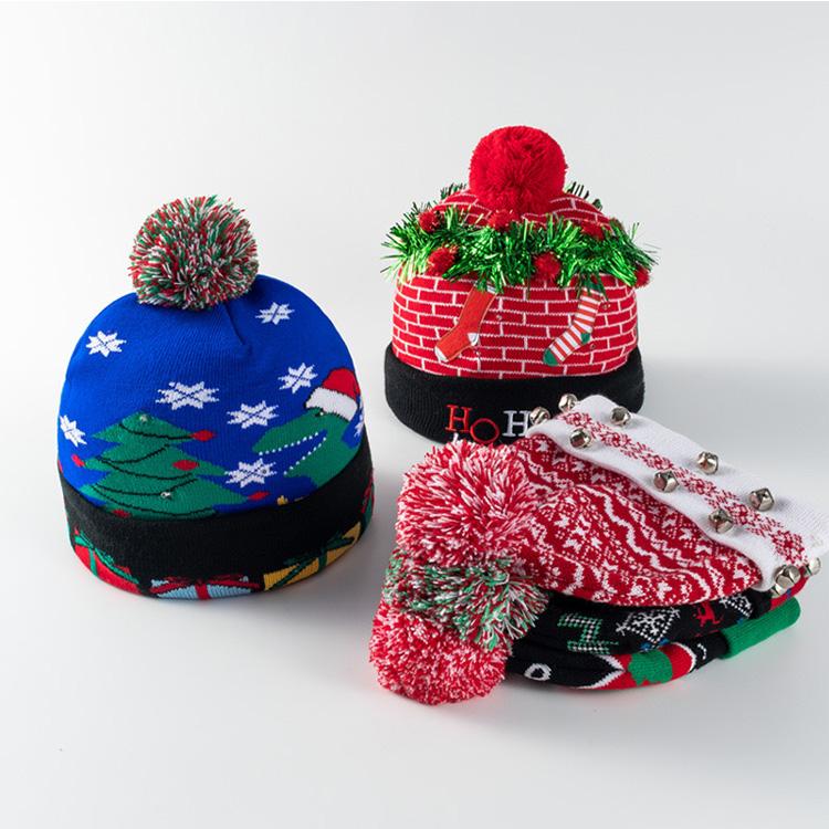 Soccer Skully Acrylic Unisex Jacquard Pom Pom Fisherman Winter Custom Jacquard Knit Beanies