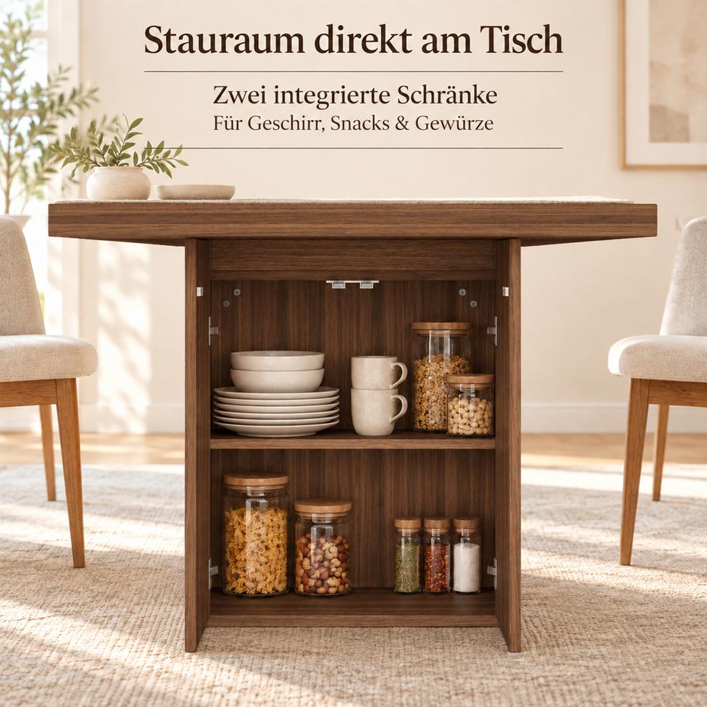 Extendable Dining Table 150/190 * 90 cm, Suitable for 6–8 People, With Storage Space, Thickened Tabletop, Scandinavian Style, Walnut Wood Color