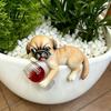 Resin Animal Ornament Lying Pug Statue for Planter, Dog Figurine with Red Wine Funny Pet Glass, Cute Flower Pot Edge Decoration Creative Planter Decor