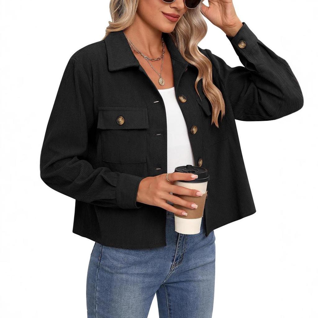 2024 Trendy Women's Casual Corduroy Crop Jacket: European & American Style Button-Up Cardigan