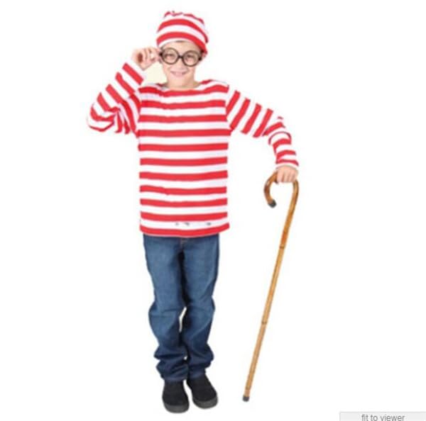 TUTUJI Large Stock Wheres Wally 3-Piece Set Christmas Costume Striped Cosplay Disguise Outfit Adult...