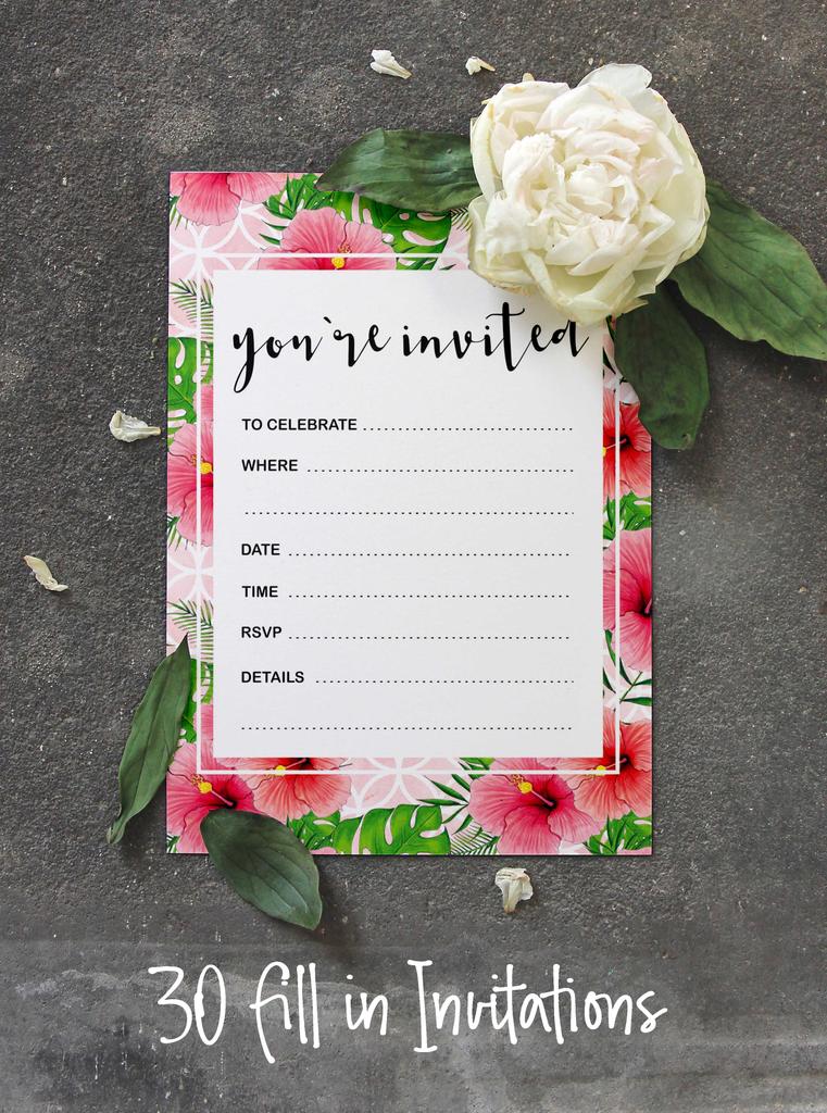 Inkdotpot Упаковка из 30 приглашений «Вы приглашены» с конвертами, цветочные приглашения на свадьбу, девичник, вечеринку по случаю рождения ребенка, приглашения на день рождения