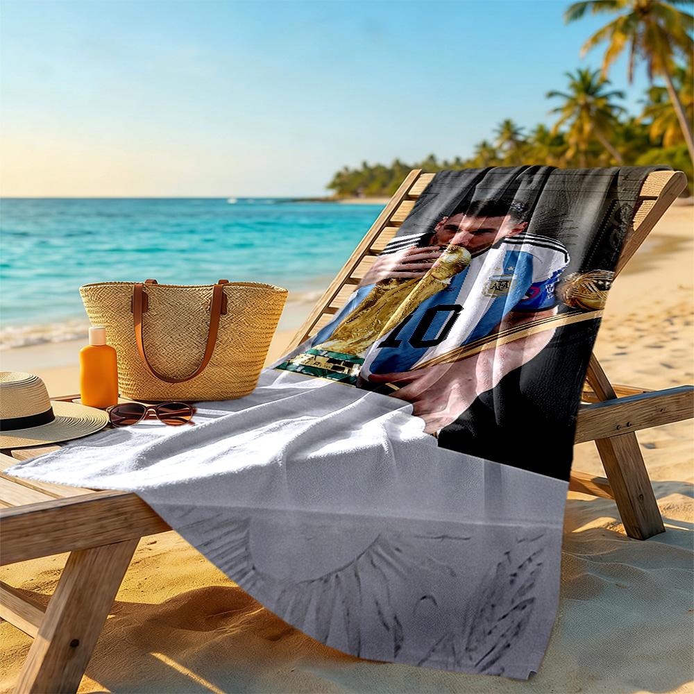 Asciugamano da Spiaggia Messi Super Morbido Microfibra Tessuto Quickdry Confortevole Leggero Portatile per Nuoto, Spiaggia, Campeggio, Viaggio, Accessori da Spiaggia, Palestra