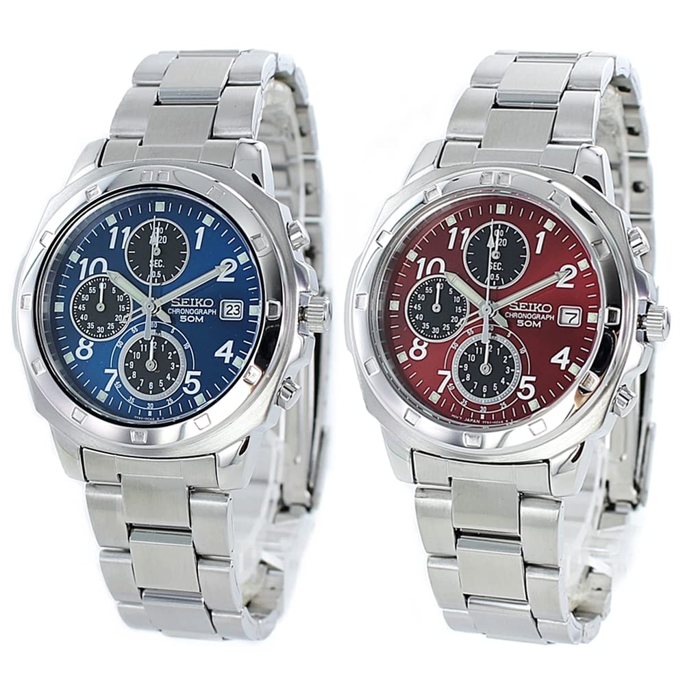 SEIKO Pair Watch Set Blue/Red - SND193P and SND495PC, with Storage Box