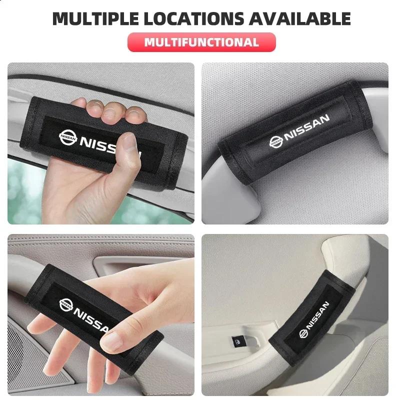 2025 For Nissan Suede Car Logo Styling Roof Armrest Pull Gloves Door Handle Protective Pad For Nissan X-trail Almera Qashqai Tii