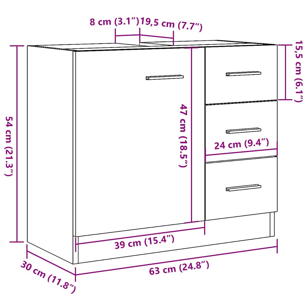 Artisan Oak Washbasin Cabinet 63 x 30 x 54 cm Particleboard