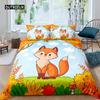 Fox Duvet Cover Set Girls Cartoon Fox Bedding Set Lovely Animal Theme Comforter Cover for Kids Teens King Polyester Quilt Cover