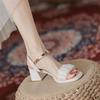 Real Soft Leather Sandals Female 2025 Summer New Fairy Style with Skirt Word with Thick Heel Comfortable Versatile High Heels