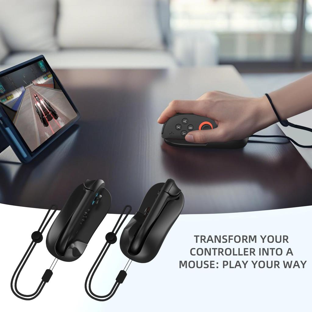 EJGAME Switch 2 Mouse Compatible with Metroid Prime Ergonomic Design for Long Set of 2 Joy-Con Adapter, 4, Plug-and-Play, Playtime, (Black)