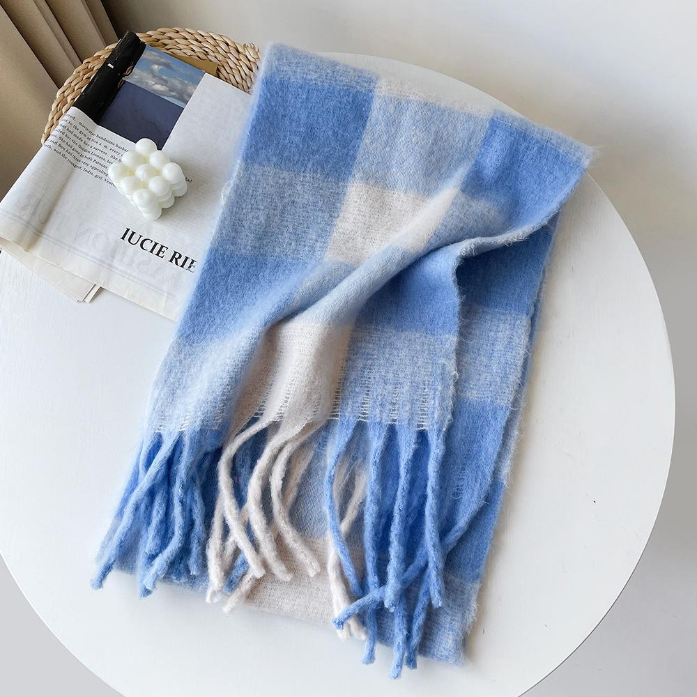 Winter New Couple's Colorful Checkered Scarf for Women's Winter Warmth Thick Mohair Long Scarf Shawl
