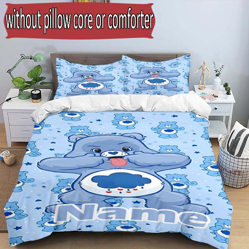 3pcs Duvet Cover Set (1*Duvet Cover + 2*Pillowcase, Without Core), Custom Name Care Bears Pattern Bedding Set, Home Bedroom Decor Gift