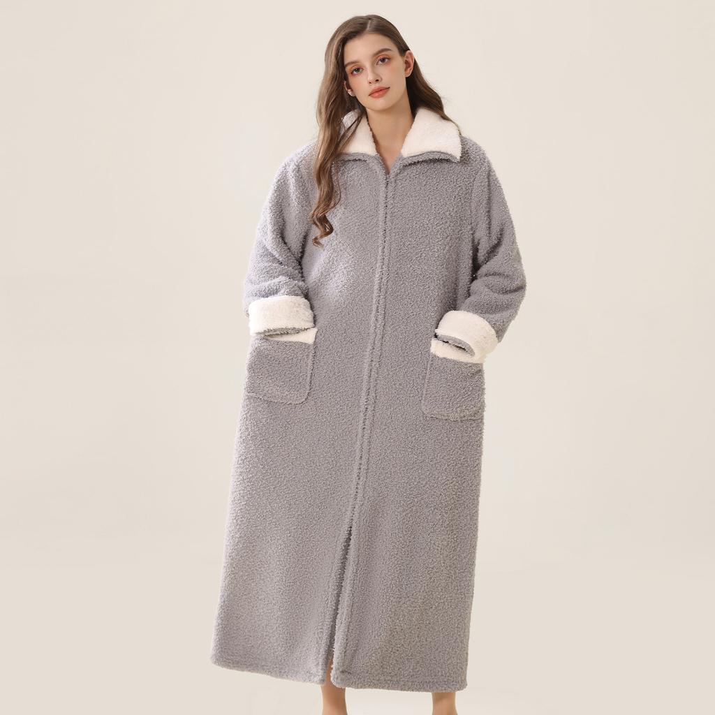 Мужской плюшевый халат на молнии, длинный домашний халат, зимний теплый флисовый халат для СПА, халат-пыльник с карманом, фланелевый, полной длины, свободного кроя, ночная рубашка, одежда для сна для мужчин
