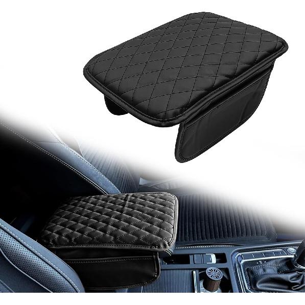 Car Center Console Cover with 2 Storage, Upgraded Microfiber Leather Car Arm Rest Cover, Car Interior Accessories Universal Armrest Cover for Car