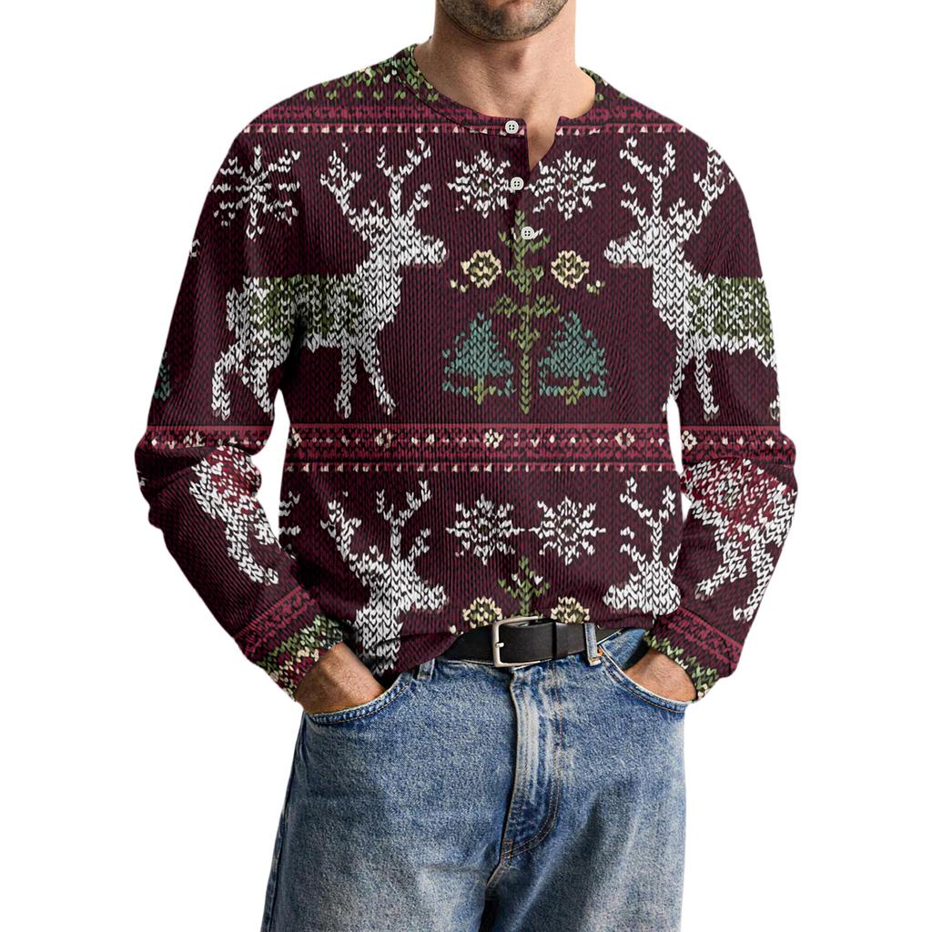 Men's Casual Knit Button-Up Long-Sleeve Shirt