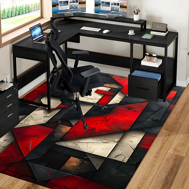 1pc Abstract Geometric Art Office Chair Mat - Red, Black, White Design for Desk Protection and Non-Slip Flooring Decor - Festive Gift Idea for Home or