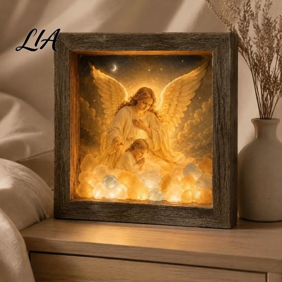 Coastal Aesthetic Decor Lighthouse Sea Glass Shadow Box Night Light, LED Nativity Scene Religious Gifts for Home Wall Mounted Wooden Frame Decor,