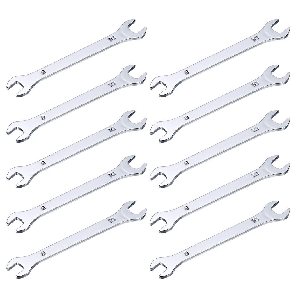 Uxcell Thin Open End 8mm X Metric Double Open End Chrome Mirror High Carbon Thin Wrenches for Home Machine 10 Pieces Wrenches, 10mm, Wrenches, Plated,